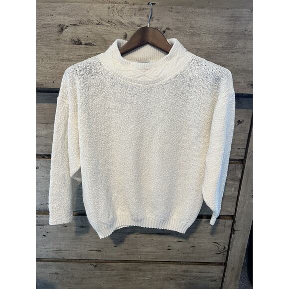 Vintage Sweater G.F.C. Ltd 80s Ivory Mock Neck Medium Made in USA - Picture 1 of 10